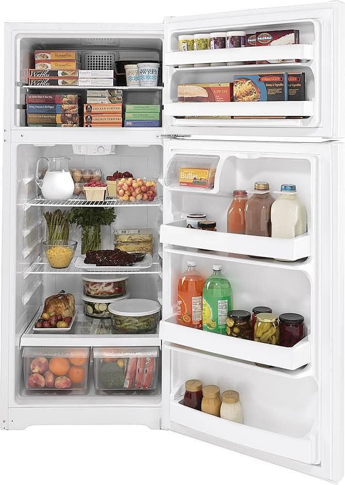 GE – 28 in. Wide 17.5 Cu. Ft. Top-Freezer Refrigerator with LED Interior Lighting – White