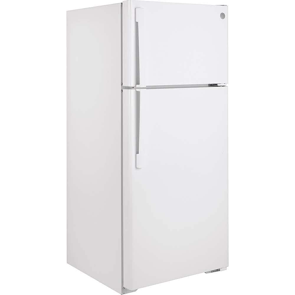 GE – 28 in. Wide 16.6 Cu. Ft. Top-Freezer Refrigerator with Edge-to-Edge Glass Shelves – White