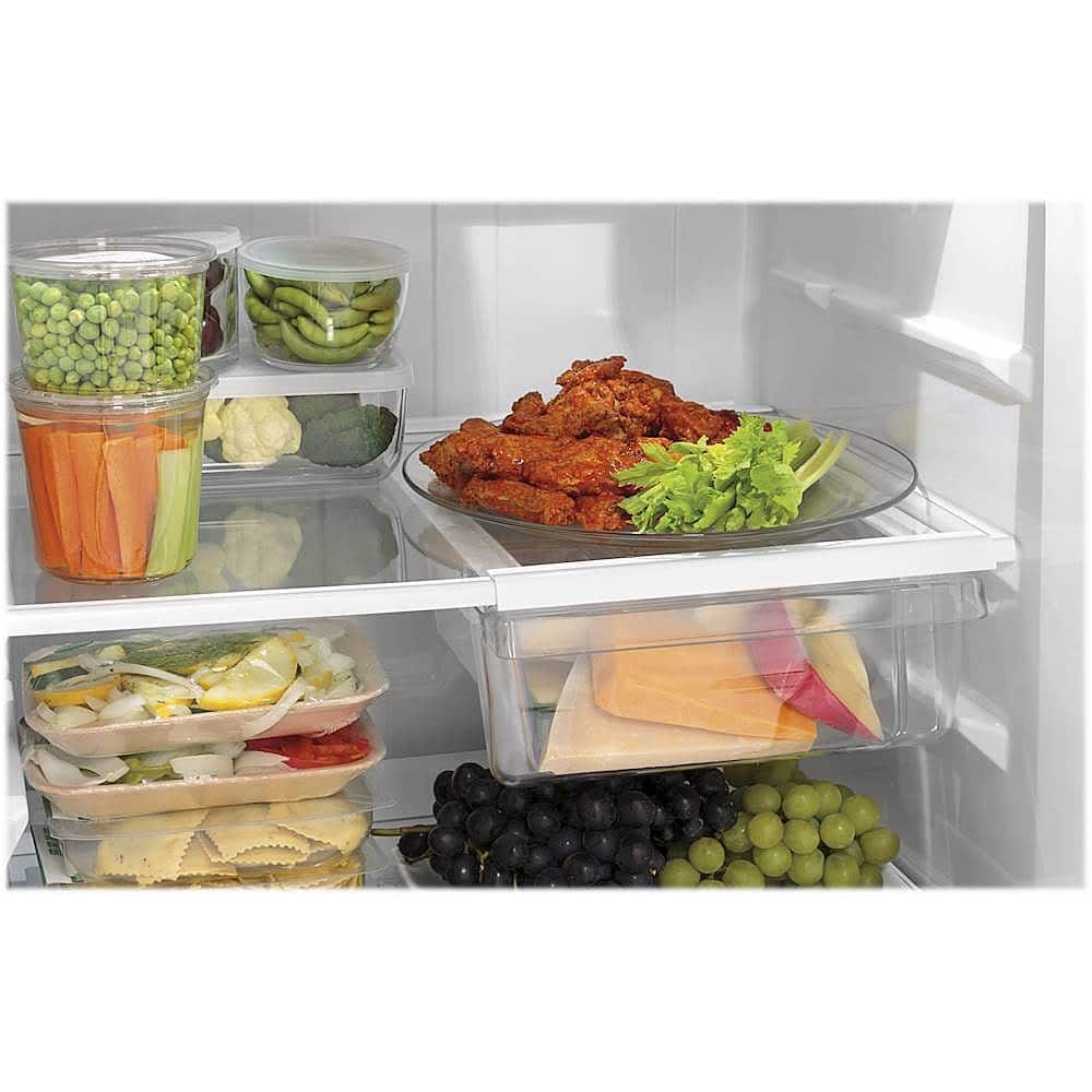 GE – 28 in. Wide 16.6 Cu. Ft. Top-Freezer Refrigerator with Edge-to-Edge Glass Shelves – White