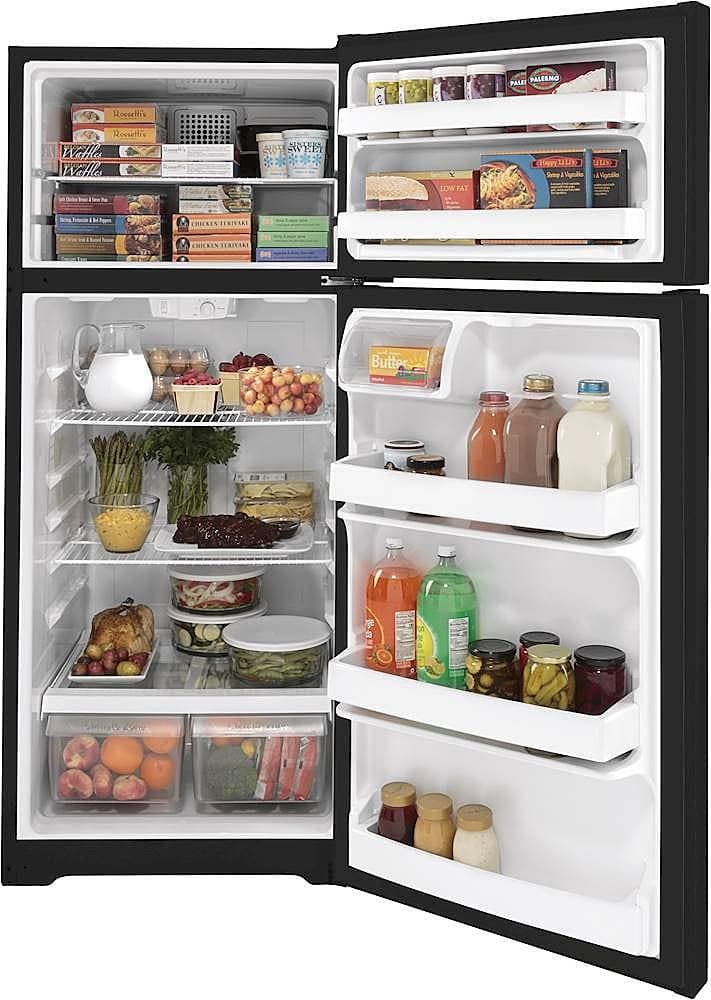 GE – 28 in. Wide 17.5 Cu. Ft. Top-Freezer Refrigerator with LED Interior Lighting – Black