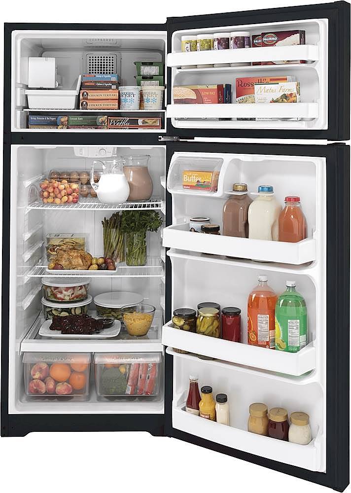 GE – 28 in. Wide 17.5 Cu. Ft. Top-Freezer Refrigerator with Interior LED Lighting – Black