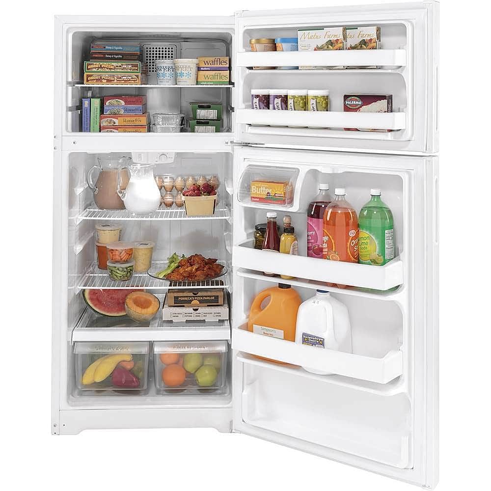 GE – 28 in. Wide 16.6 Cu. Ft. Top-Freezer Refrigerator with LED Interior Lighting – White