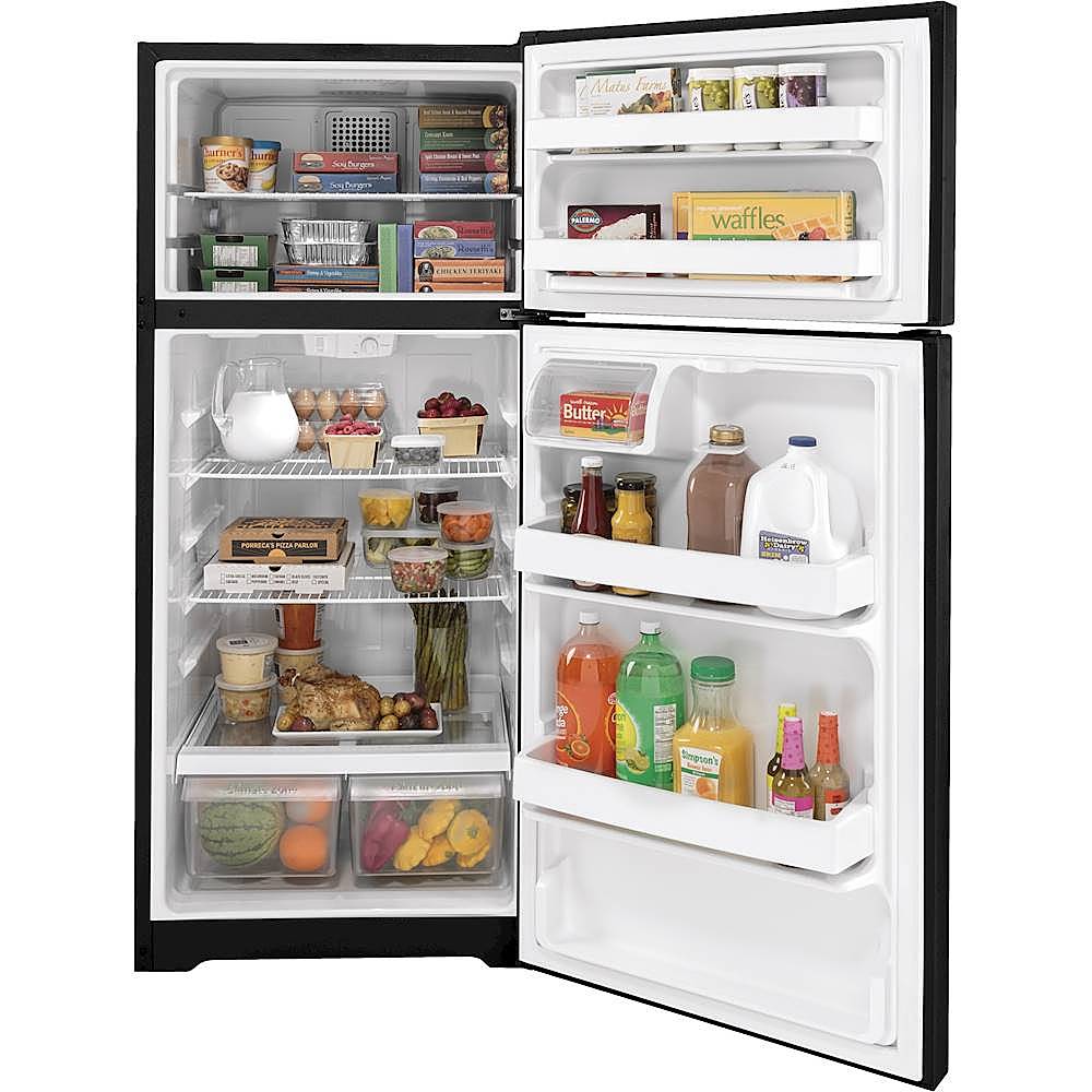 GE – 28 in. Wide 16.6 Cu. Ft. Top-Freezer Refrigerator with Adjustable Wire Shelves – Black