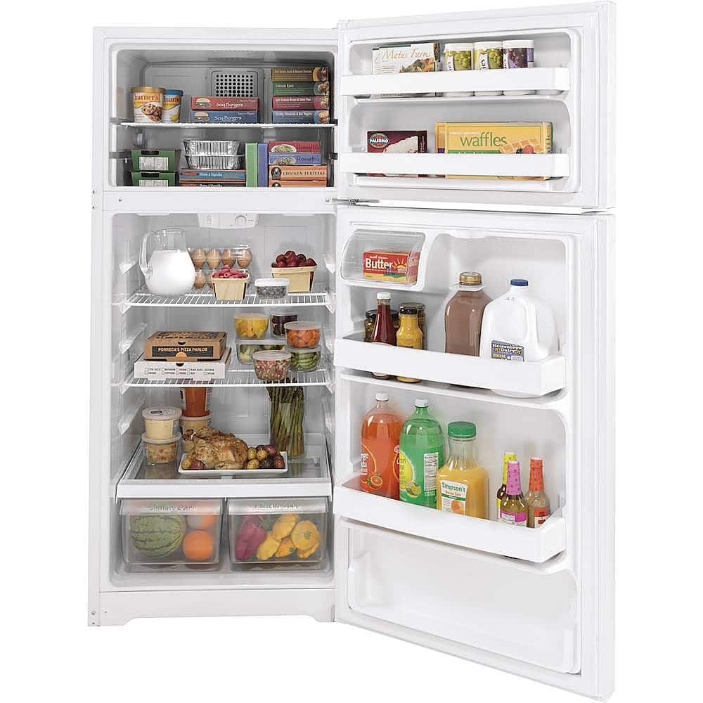 GE – 28 in. Wide 16.6 Cu. Ft. Top-Freezer Refrigerator with LED Interior Lighting – White