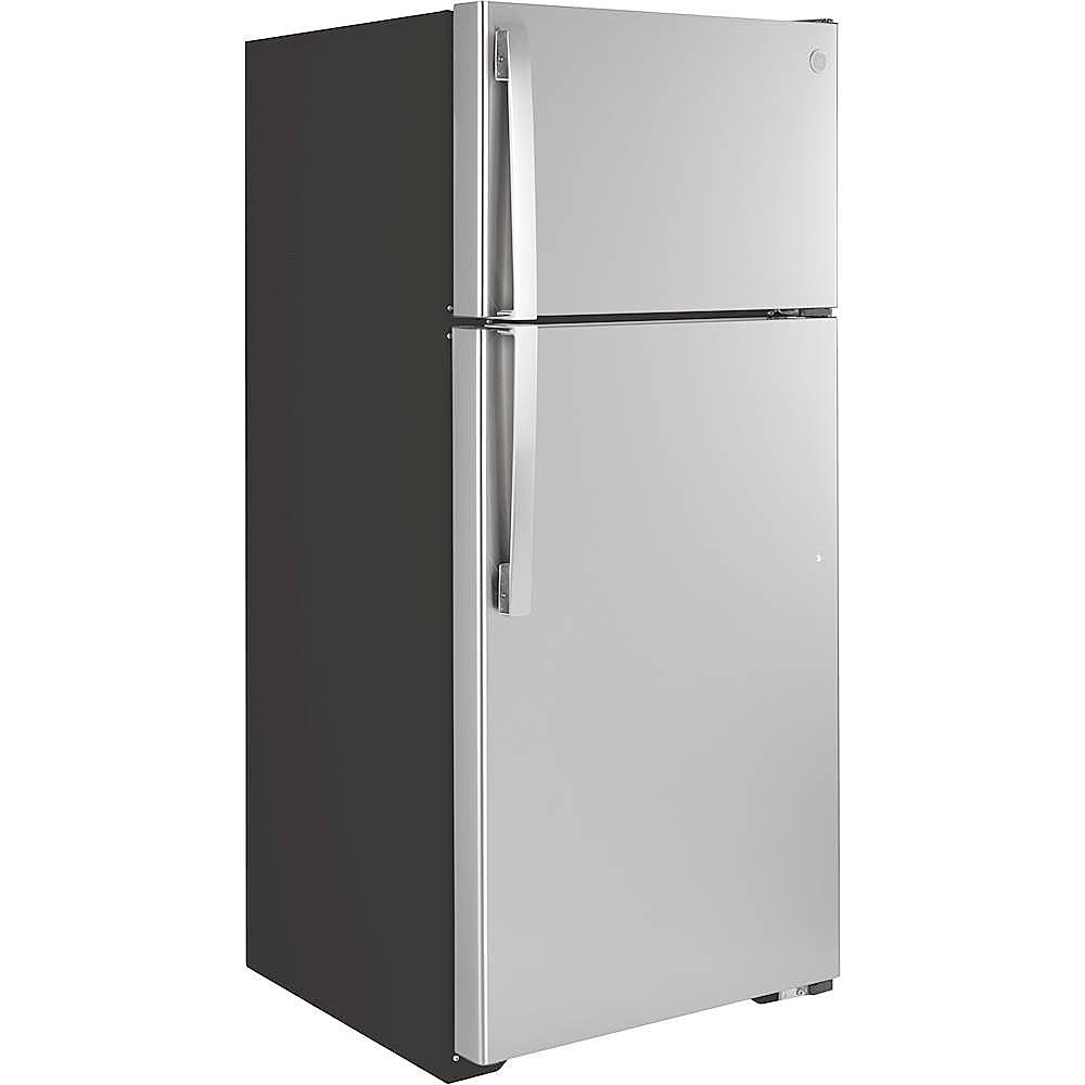 GE – 28 in. Wide 16.6 Cu. Ft. Top-Freezer Refrigerator with Edge-to-Edge Glass Shelves – Stainless Steel