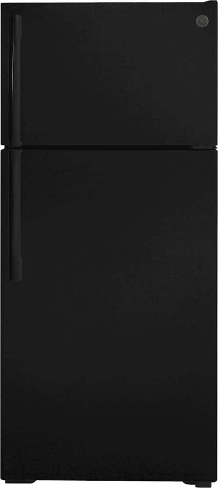 GE – 28 in. Wide 16.6 Cu. Ft. Top-Freezer Refrigerator with Edge-to-Edge Glass Shelves – Black