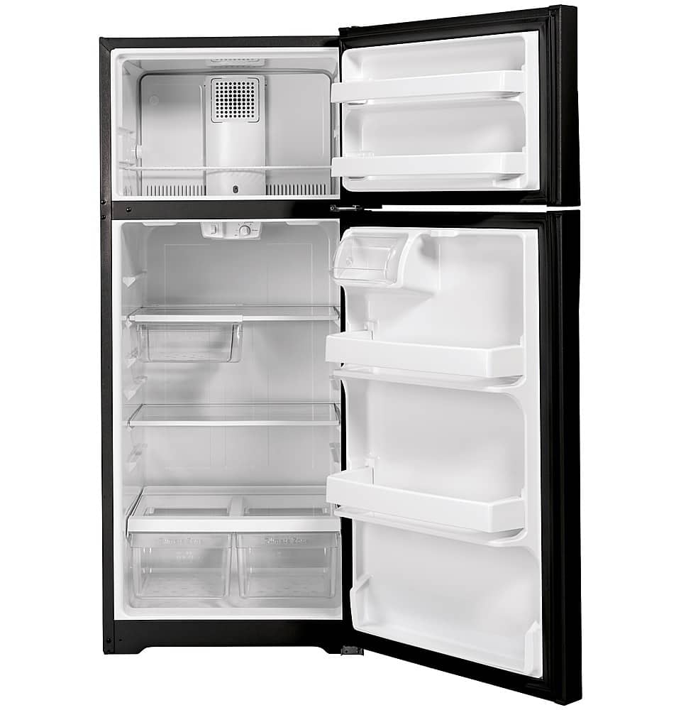 GE – 28 in. Wide 16.6 Cu. Ft. Top-Freezer Refrigerator with Edge-to-Edge Glass Shelves – Black