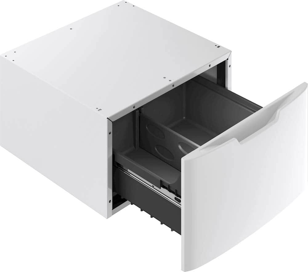 GE – 28 in. Wide and 16 in. Tall Laundry Pedestal with Storage Drawer for Select Washers and Dryers – White