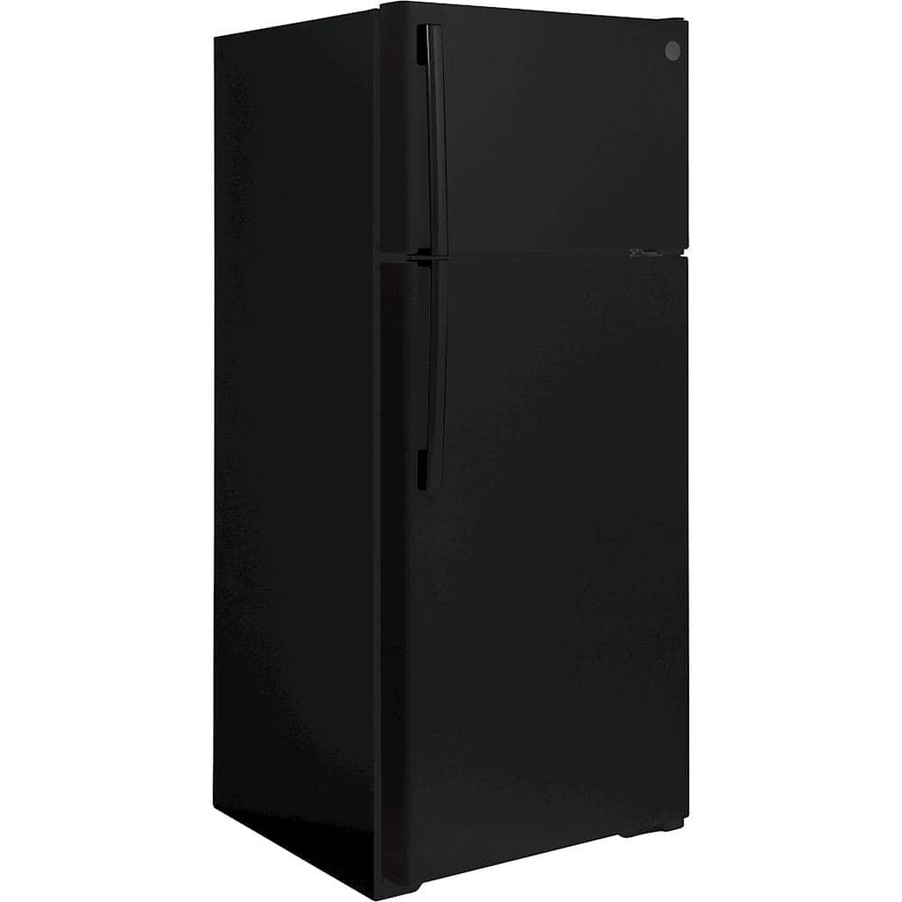 GE – 28 in. Wide 17.5 Cu. Ft. Top-Freezer Refrigerator with Edge-to-Edge Glass Shelves – Black