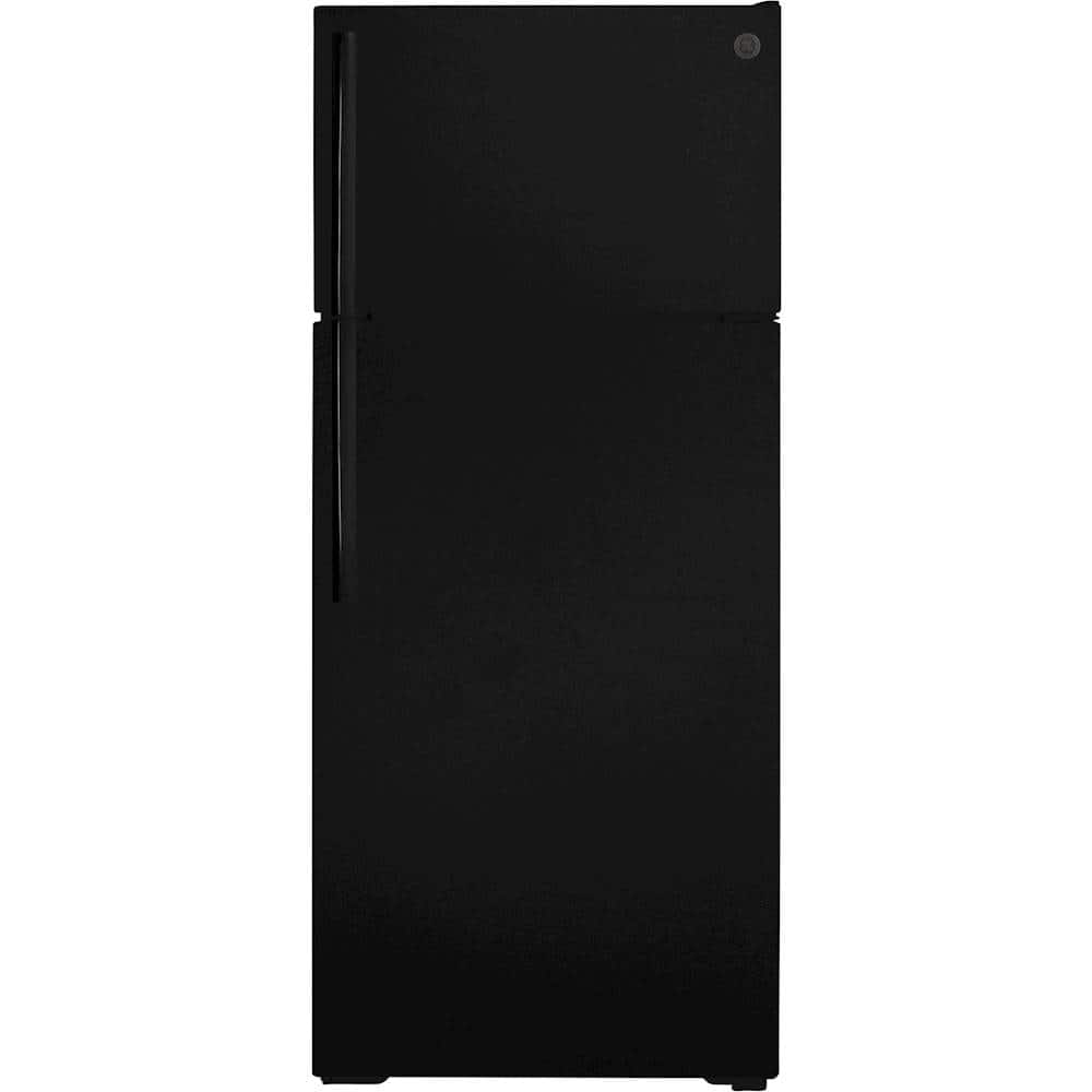 GE – 28 in. Wide 17.5 Cu. Ft. Top-Freezer Refrigerator with Edge-to-Edge Glass Shelves – Black