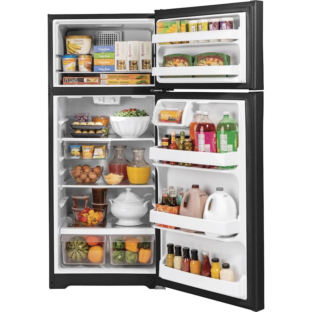 GE – 28 in. Wide 17.5 Cu. Ft. Top-Freezer Refrigerator with Edge-to-Edge Glass Shelves – Black
