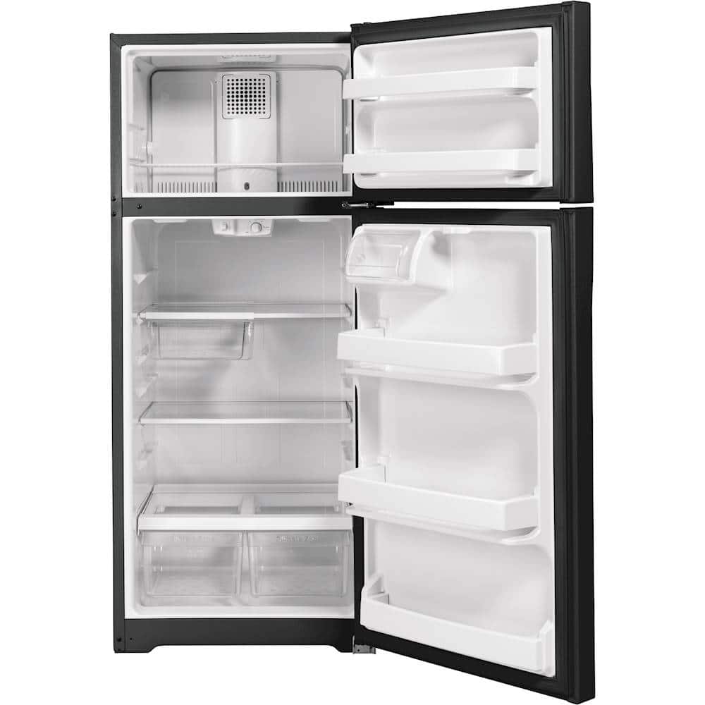 GE – 28 in. Wide 17.5 Cu. Ft. Top-Freezer Refrigerator with Edge-to-Edge Glass Shelves – Black