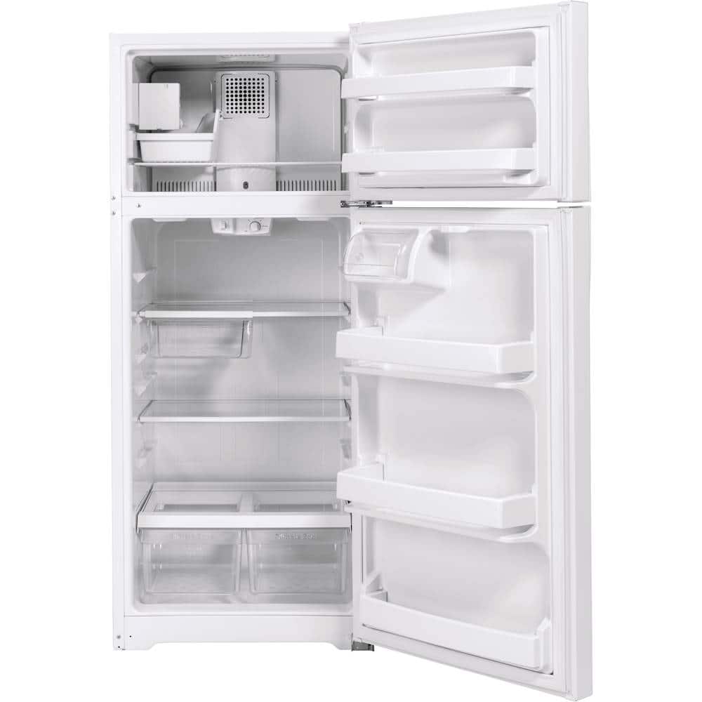 GE – 28 in. Wide 17.5 Cu. Ft. Top-Freezer Refrigerator with Edge-to-Edge Glass Shelves – White