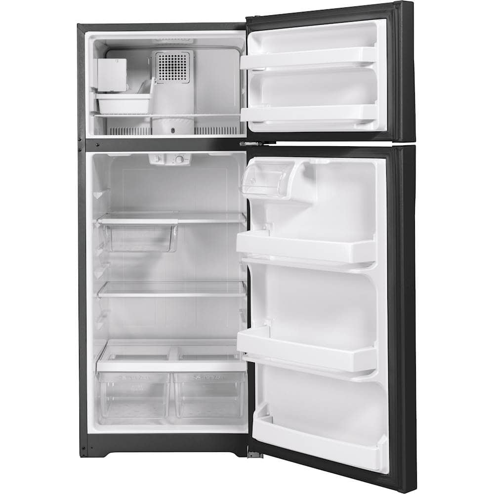 GE – 28 in. Wide 17.5 Cu. Ft. Top-Freezer Refrigerator with Edge-to-Edge Glass Shelves – Black