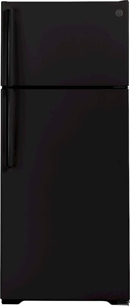 GE – 28 in. Wide 17.5 Cu. Ft. Top-Freezer Refrigerator with Edge-to-Edge Glass Shelves – Black