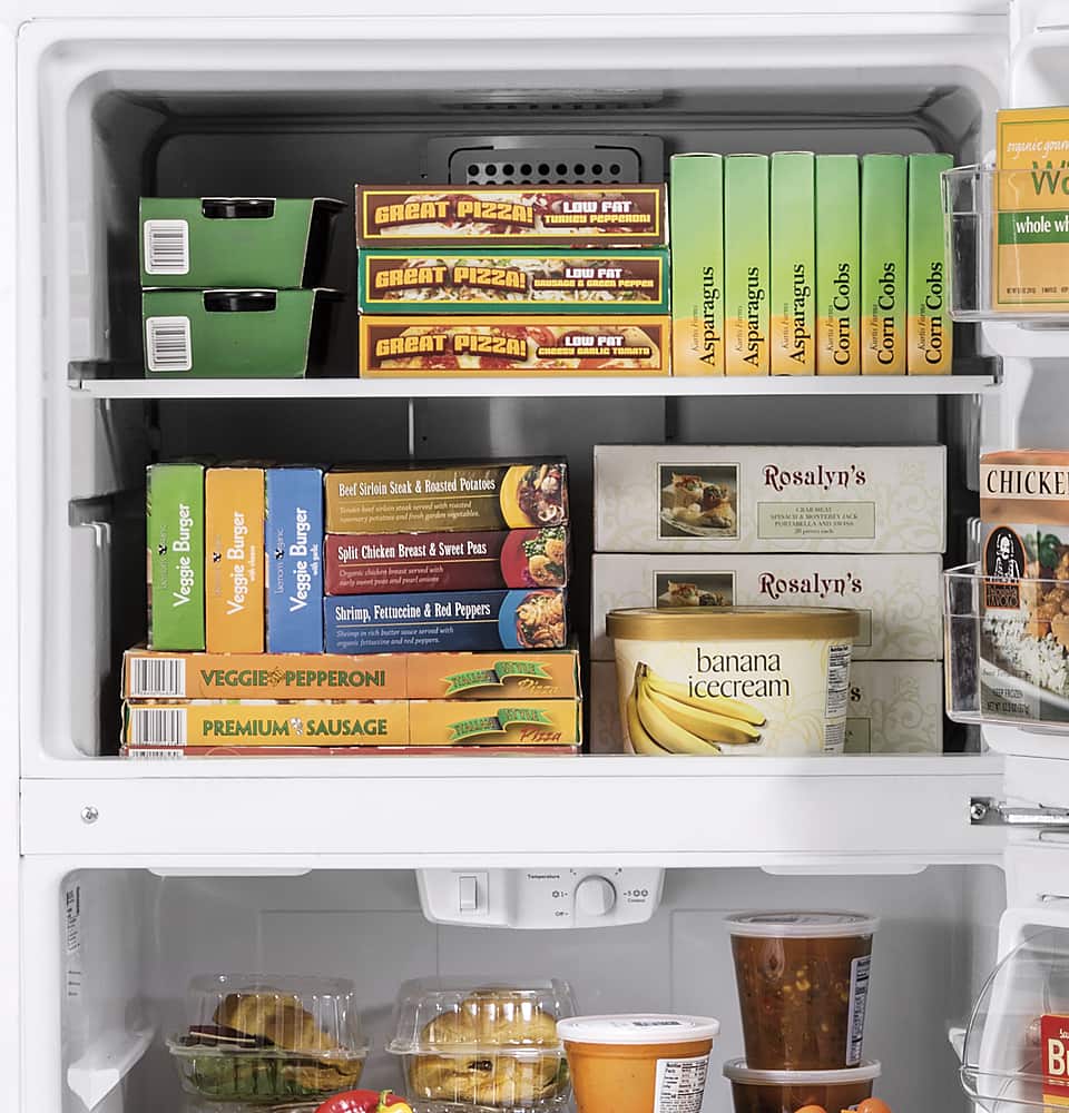 GE – 28 in. Wide 17.5 Cu. Ft. Top-Freezer Refrigerator with Edge-to-Edge Glass Shelves – Black