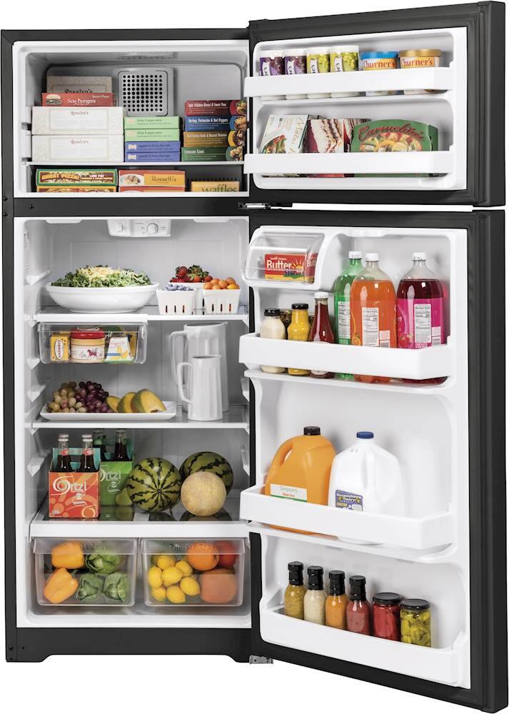 GE – 28 in. Wide 17.5 Cu. Ft. Top-Freezer Refrigerator with Edge-to-Edge Glass Shelves – Black