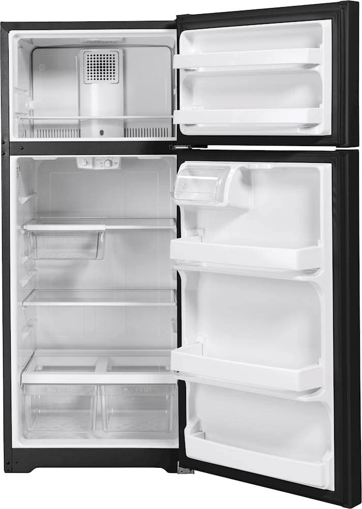 GE – 28 in. Wide 17.5 Cu. Ft. Top-Freezer Refrigerator with Edge-to-Edge Glass Shelves – Black