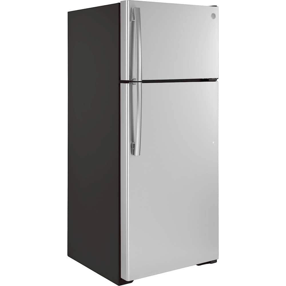 GE – 28 in. Wide 17.5 Cu. Ft. Top-Freezer Refrigerator with Edge-to-Edge Glass Shelves – Stainless Steel