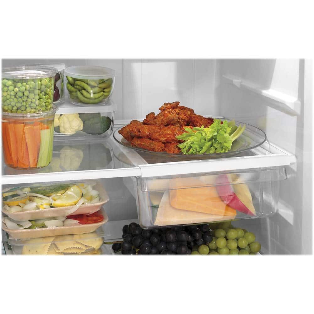 GE – 28 in. Wide 17.5 Cu. Ft. Top-Freezer Refrigerator with Edge-to-Edge Glass Shelves – Stainless Steel