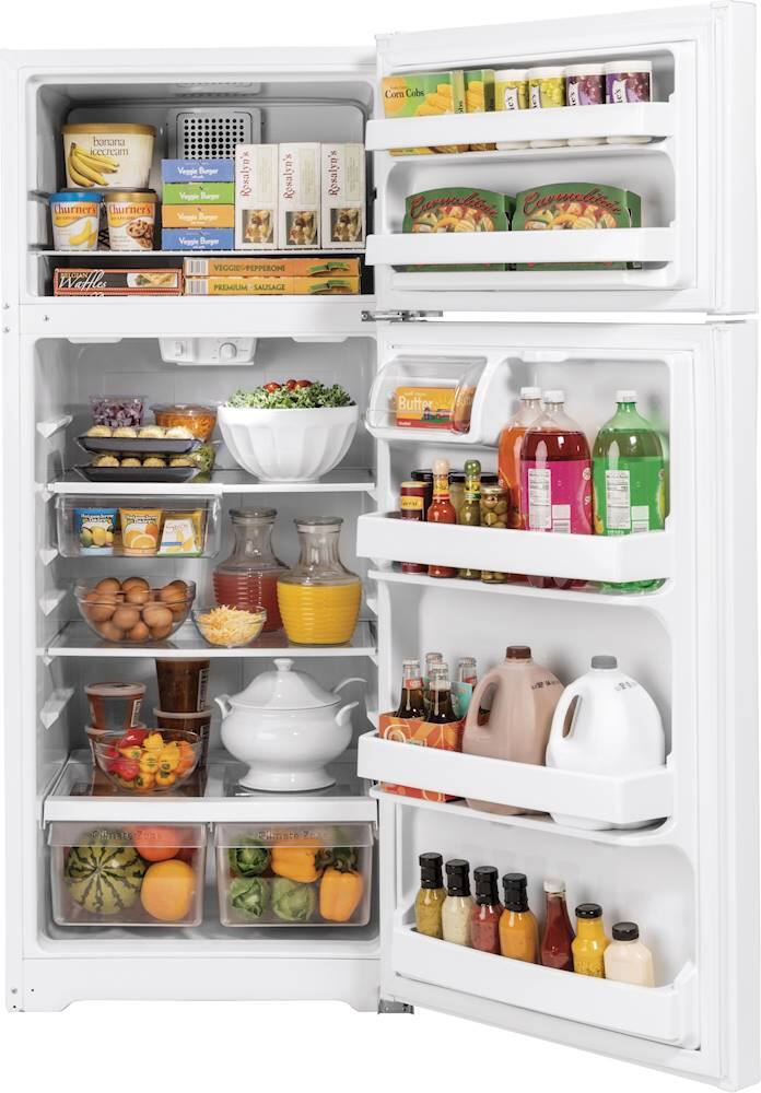 GE – 28 in. Wide 17.5 Cu. Ft. Top-Freezer Refrigerator with Edge-to-Edge Glass Shelves – White