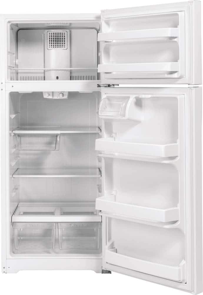 GE – 28 in. Wide 17.5 Cu. Ft. Top-Freezer Refrigerator with Edge-to-Edge Glass Shelves – White