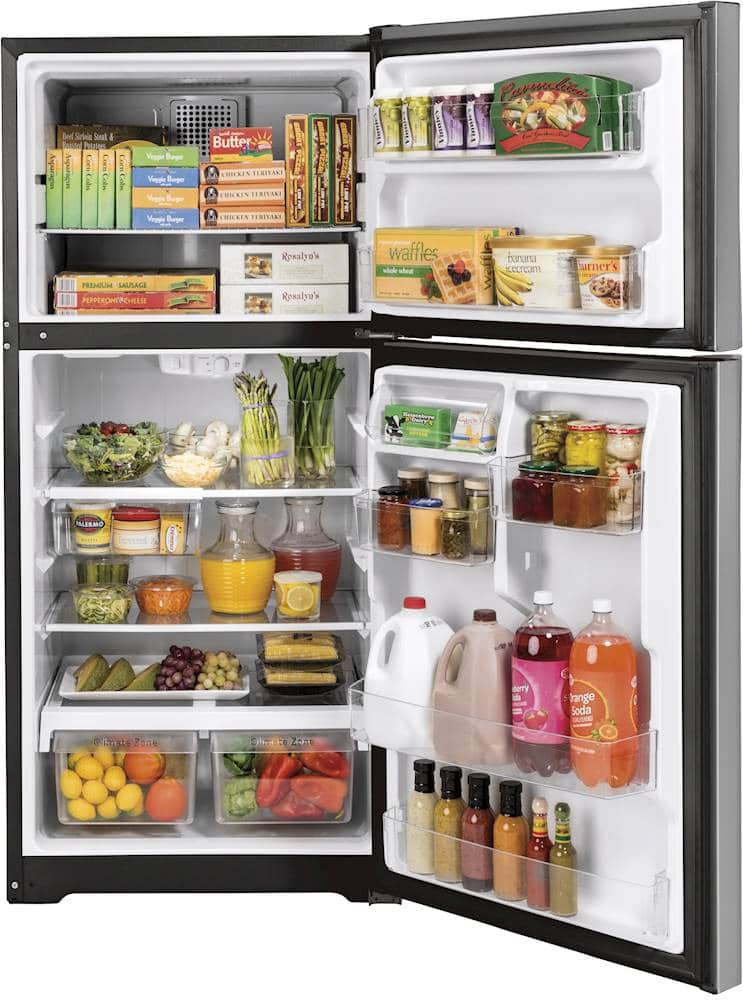 GE – 30 in. Wide 19.2 Cu. Ft. Top-Freezer Refrigerator with Premium Inner Door Modular Bins – Stainless Steel