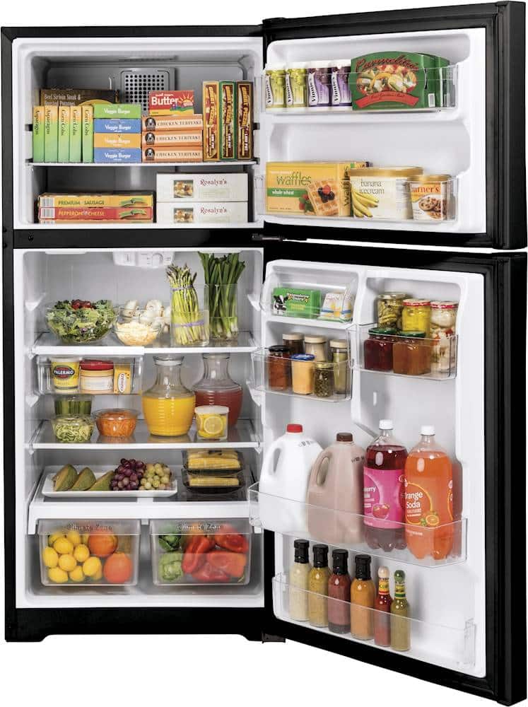 GE – 30 in. Wide 19.2 Cu. Ft. Top-Freezer Refrigerator with LED Interior Lighting – Black