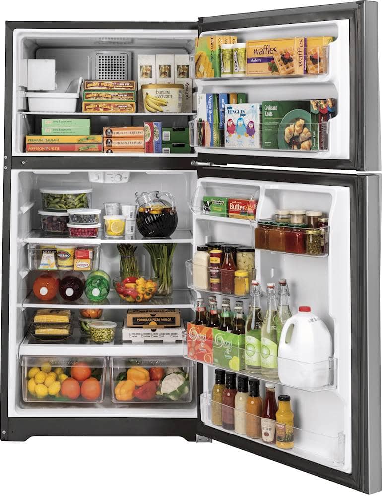 GE – 30 in. Wide 19.2 Cu. Ft. Top-Freezer Refrigerator with Premium Inner Door Modular Bins – Stainless Steel