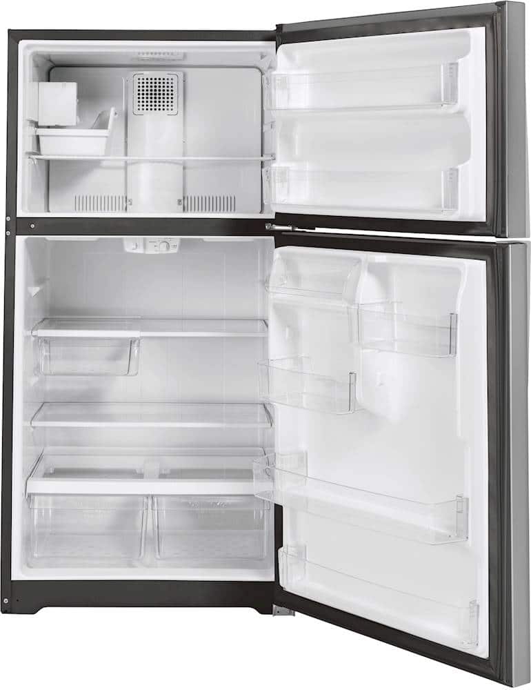GE – 30 in. Wide 19.2 Cu. Ft. Top-Freezer Refrigerator with Premium Inner Door Modular Bins – Stainless Steel