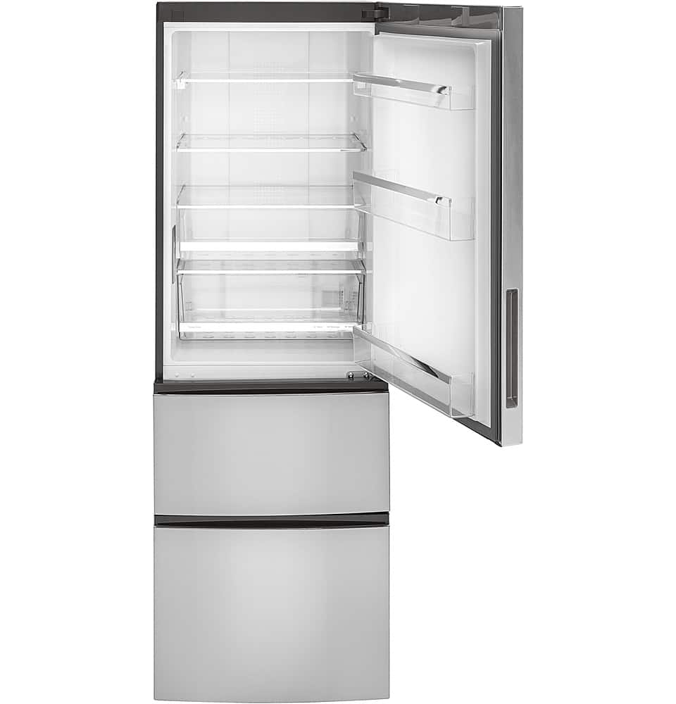 GE – 24 in. Wide 11.9 Cu. Ft. Bottom-Freezer Counter-Depth Refrigerator – Stainless Steel