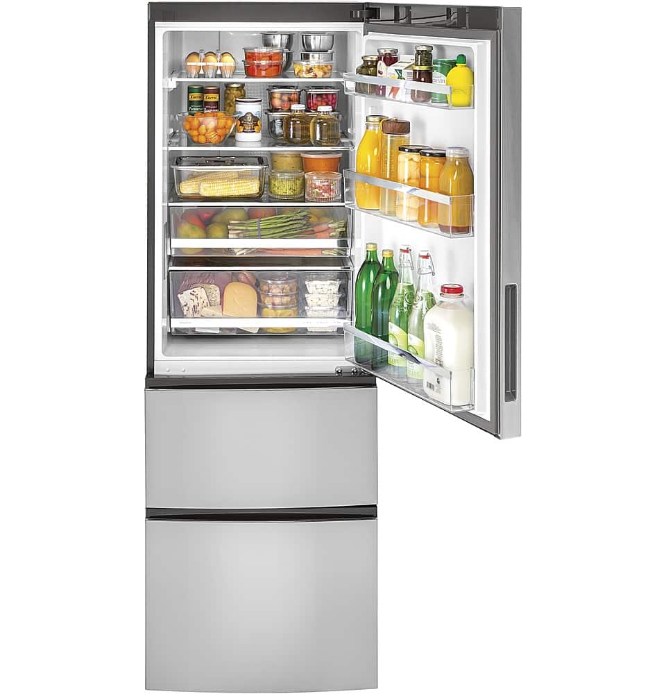 GE – 24 in. Wide 11.9 Cu. Ft. Bottom-Freezer Counter-Depth Refrigerator – Stainless Steel