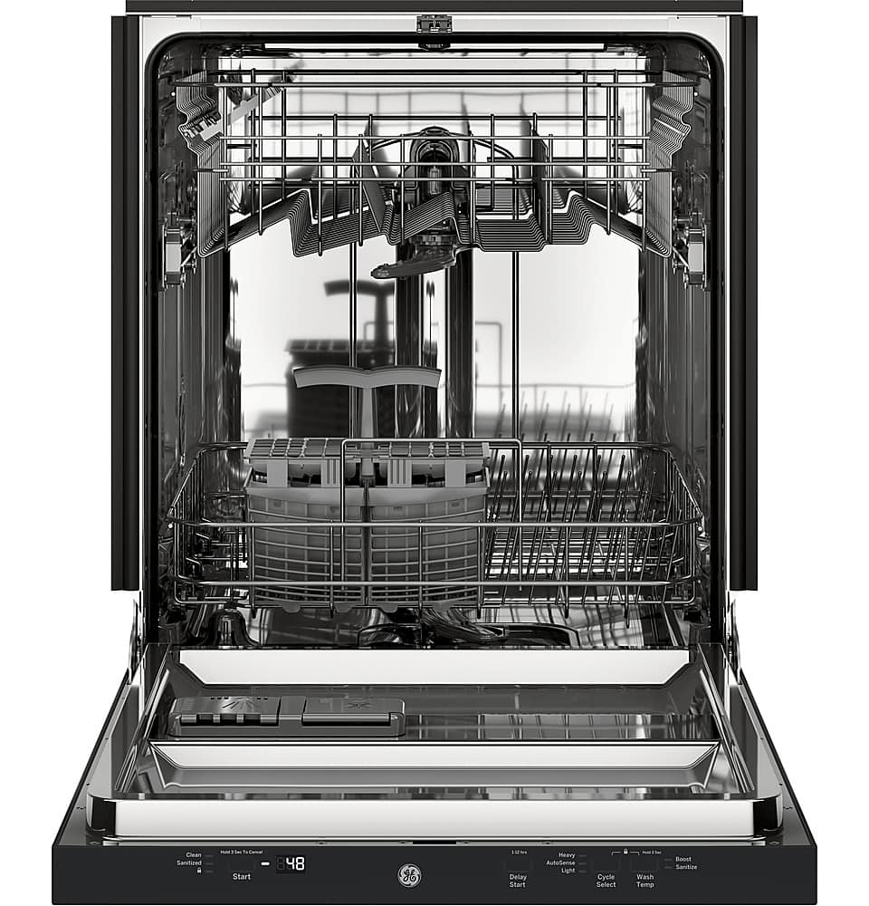 GE – 24″ Top Control Built-In Stainless Steel Tub Dishwasher with Autosense Cycle and 51 dBA – Black