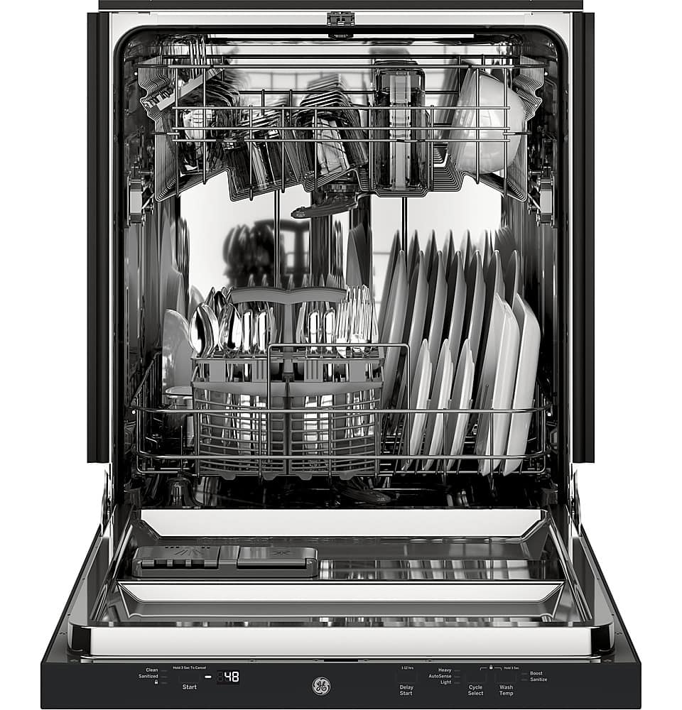 GE – 24″ Top Control Built-In Stainless Steel Tub Dishwasher with Autosense Cycle and 51 dBA – Black
