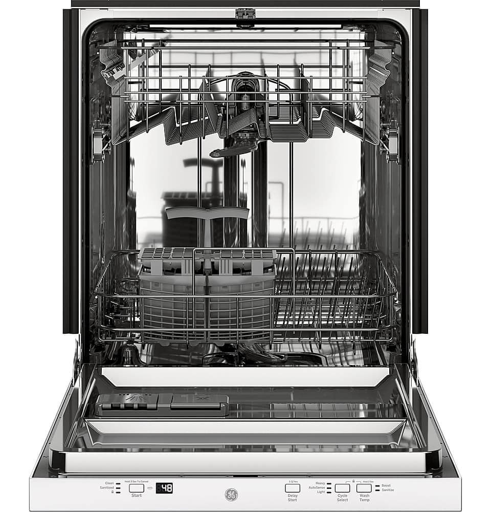 GE – 24″ Top Control Built-In Stainless Steel Tub Dishwasher with Autosense Cycle and 51 dBA – White