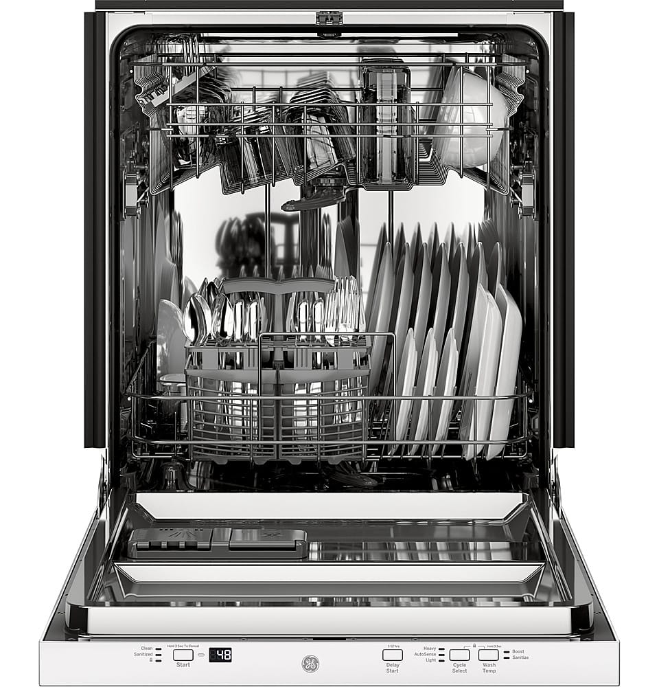 GE – 24″ Top Control Built-In Stainless Steel Tub Dishwasher with Autosense Cycle and 51 dBA – White