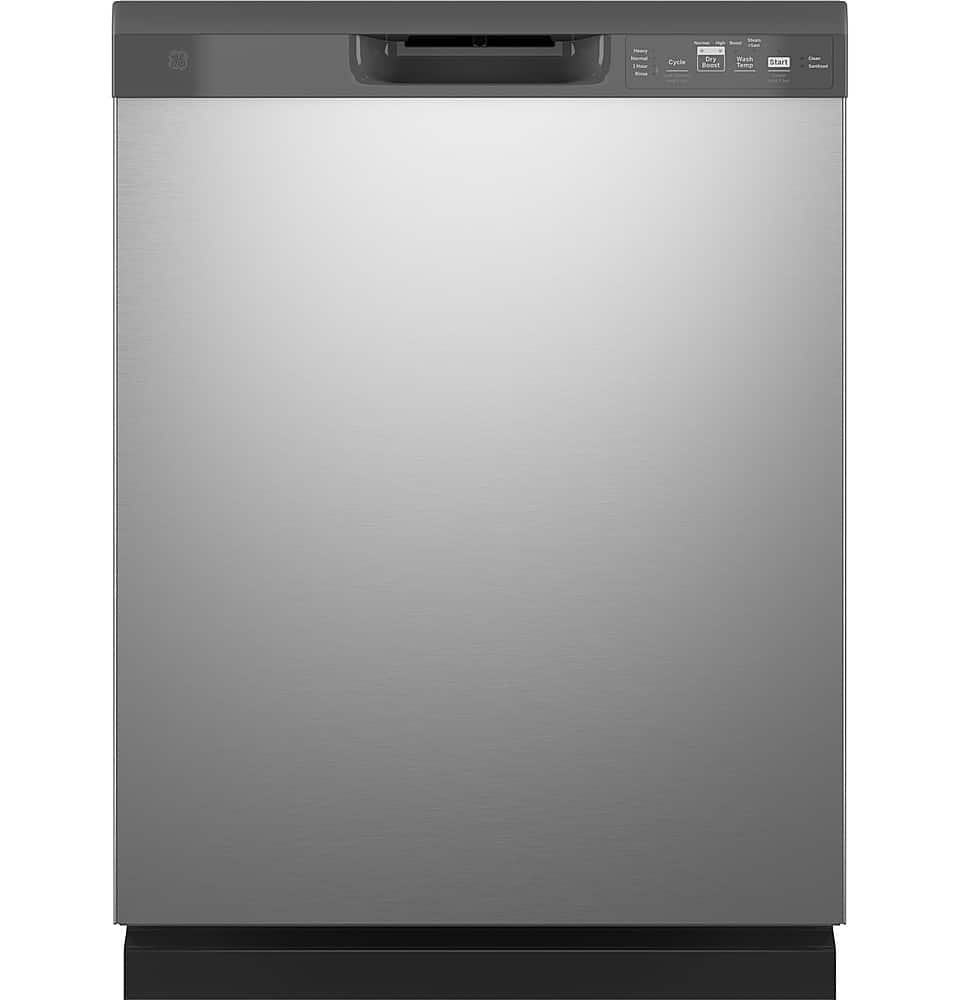 GE – 24″ Front Control Built-In Plastic Tub Dishwasher with Steam + Sanitization and 55 dBA – Stainless Steel