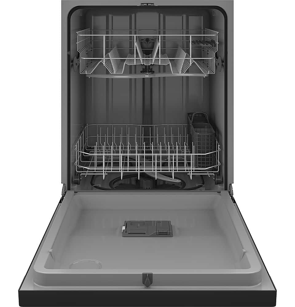 GE – 24″ Front Control Built-In Plastic Tub Dishwasher with Steam + Sanitization and 55 dBA – Black