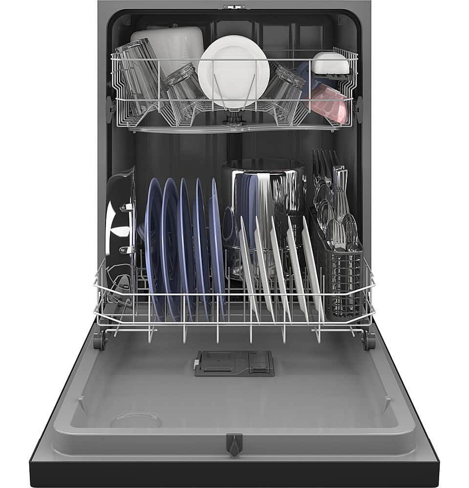 GE – 24″ Front Control Built-In Plastic Tub Dishwasher with Steam + Sanitization and 55 dBA – Black