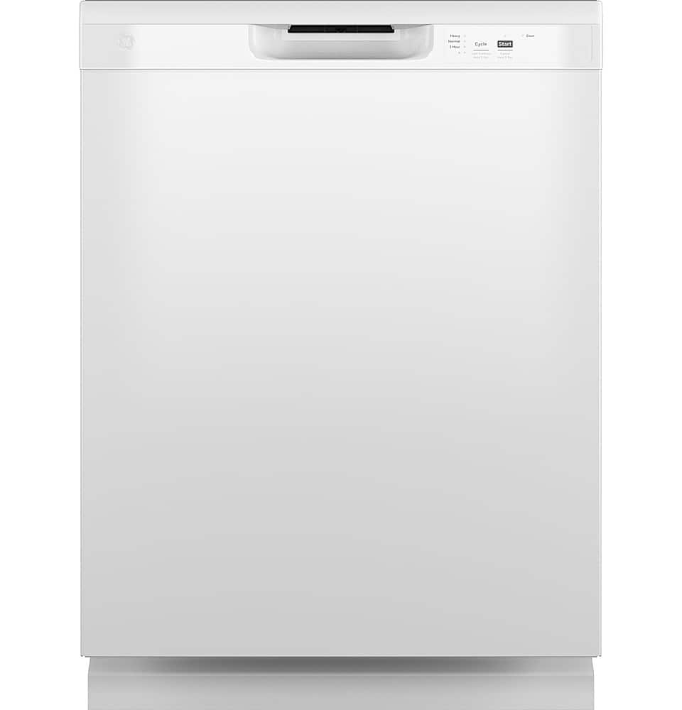 GE – 24″ Front Control Built-In Plastic Tub Dishwasher with Extra Heavy Duty Wash Cycle and 60dBA – White