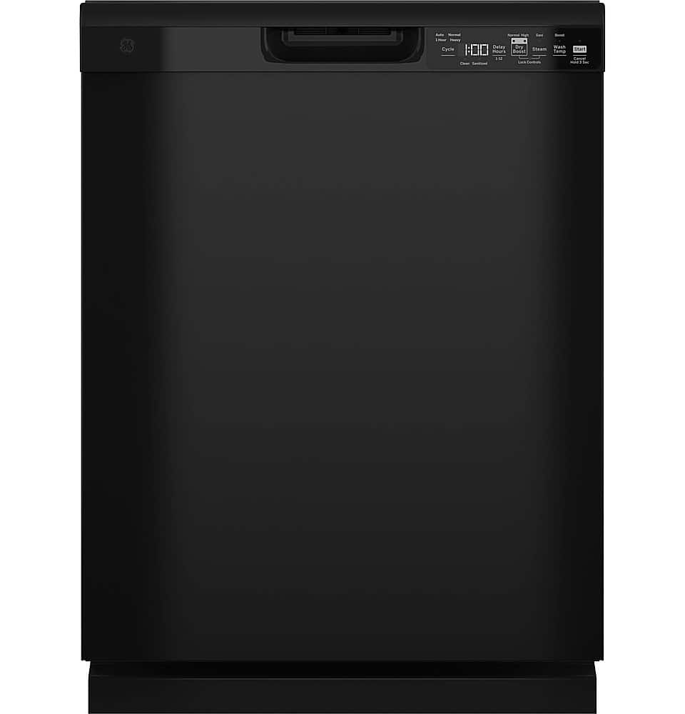 GE – 24″ Front Control Built-In Plastic Tub Dishwasher with Steam + Sanitization and 52 dBA – Black