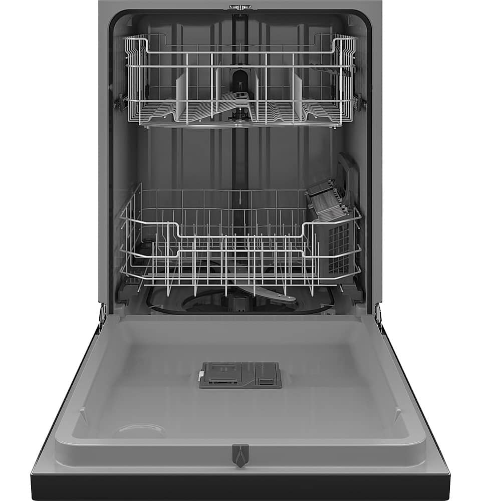 GE – 24″ Front Control Built-In Plastic Tub Dishwasher with Steam + Sanitization and 52 dBA – Black