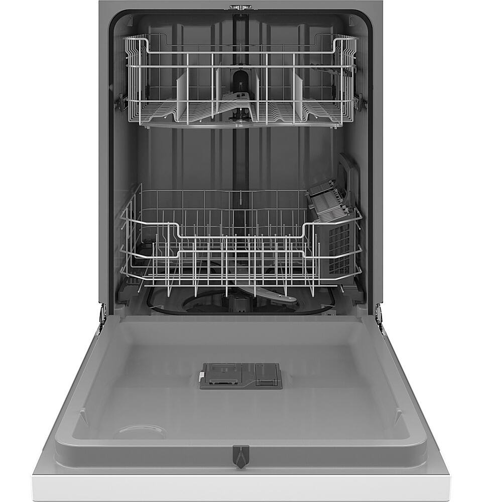 GE – 24″ Front Control Built-In Plastic Tub Dishwasher with Steam + Sanitization and 52 dBA – White