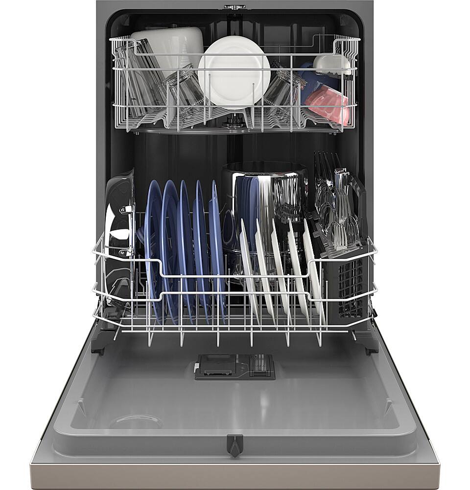 GE – 24″ Front Control Built-In Plastic Tub Dishwasher with Steam + Sanitization and 52 dBA – Slate