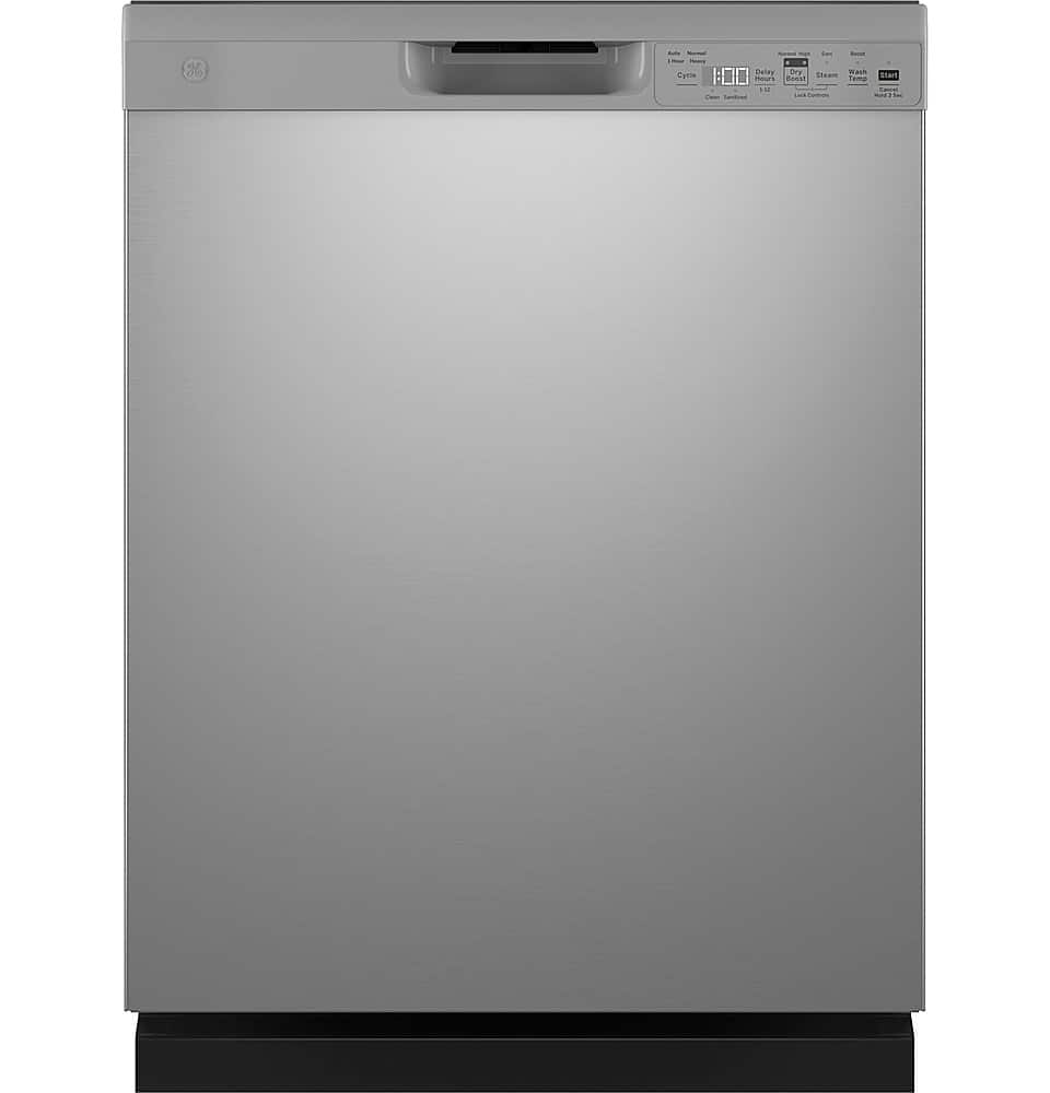 GE – 24″ Front Control Built-In Plastic Tub Dishwasher with Steam + Sanitization and 52 dBA – Stainless Steel