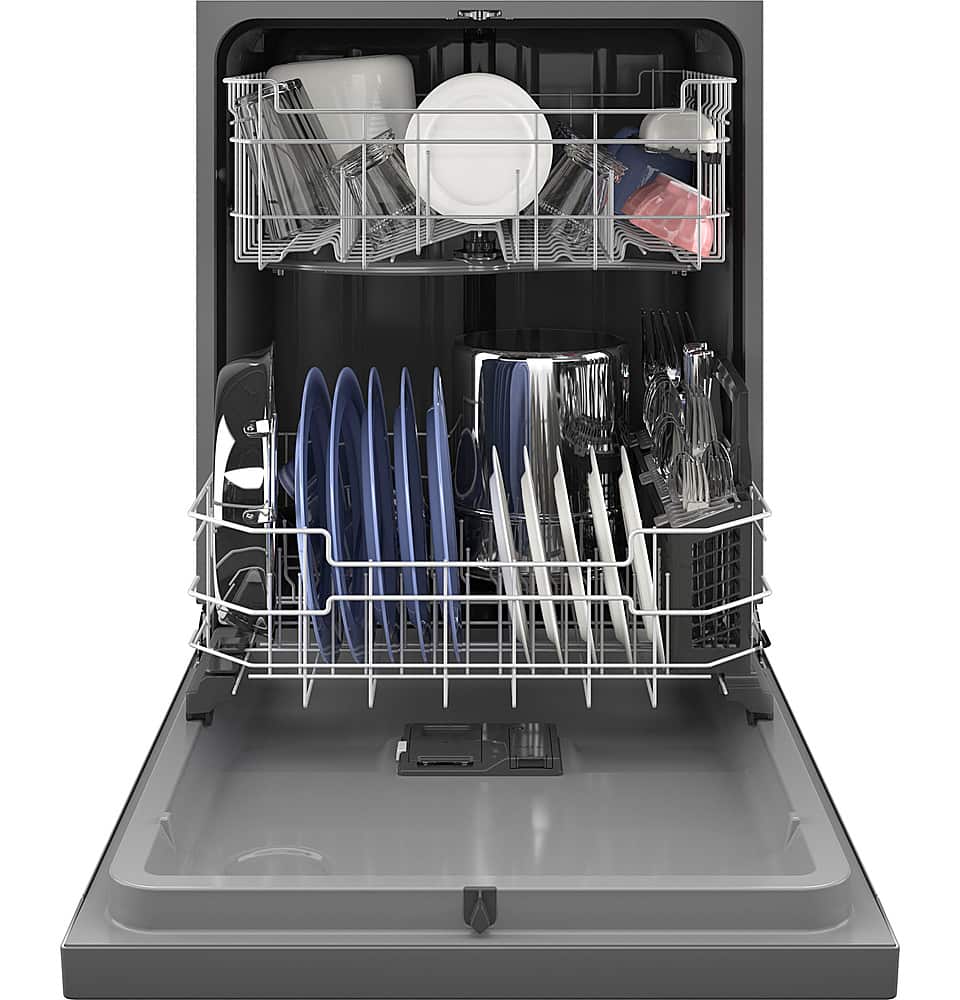 GE – 24″ Front Control Built-In Plastic Tub Dishwasher with Steam + Sanitization and 52 dBA – Stainless Steel