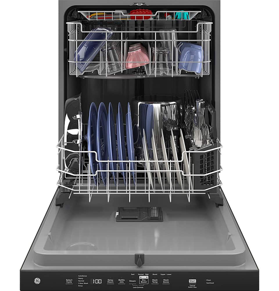 GE – 24″ Top Control Built-In Plastic Tub Dishwasher with 3rd Rack, Bottle Jets and 50 dBA – Slate