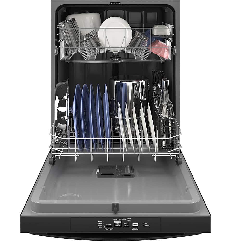 GE – 25″ Top Control Built In Plastic Tub Dishwasher with Dry Boost and 55 dBA – Black
