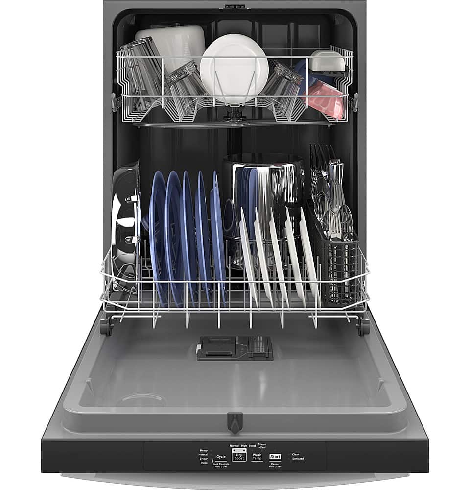 GE – 25″ Top Control Built In Plastic Tub Dishwasher with Dry Boost and 55 dBA – White