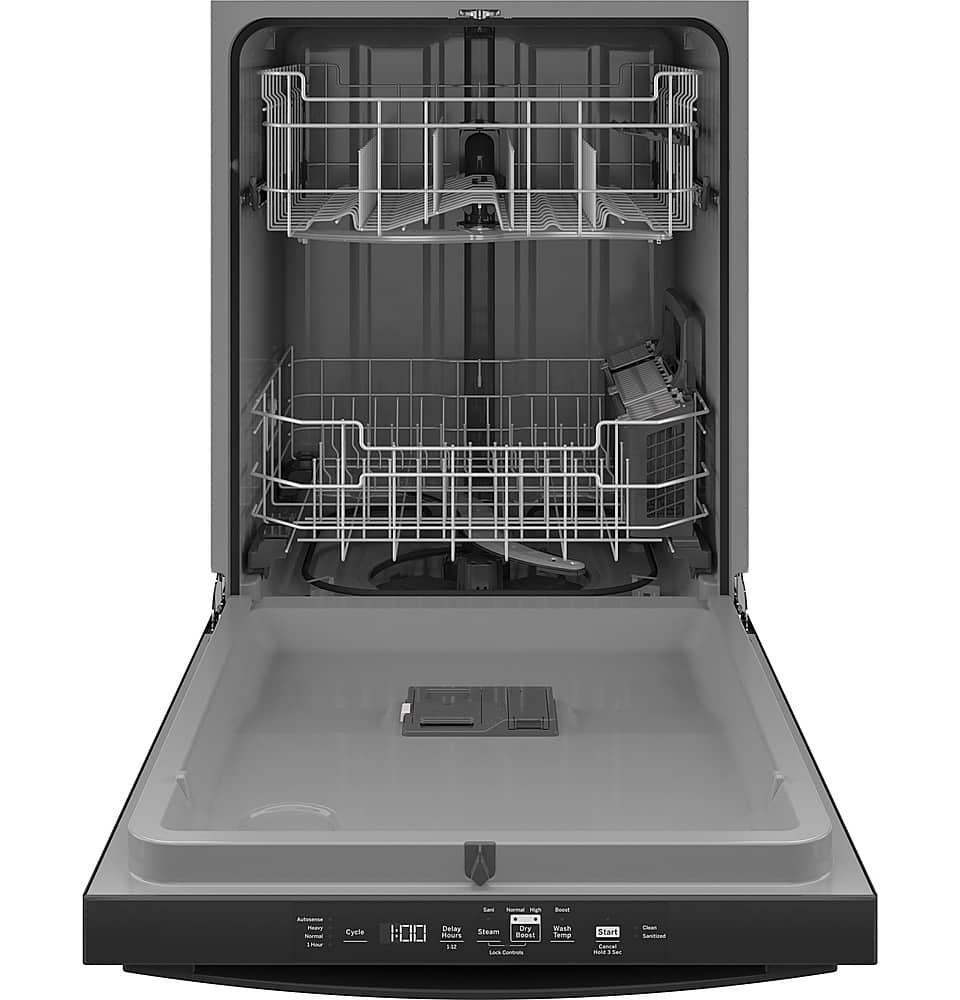 GE – 24″ Top Control Built-In Plastic Tub Dishwasher with Sanitize Cycle and 52 dBA – Black
